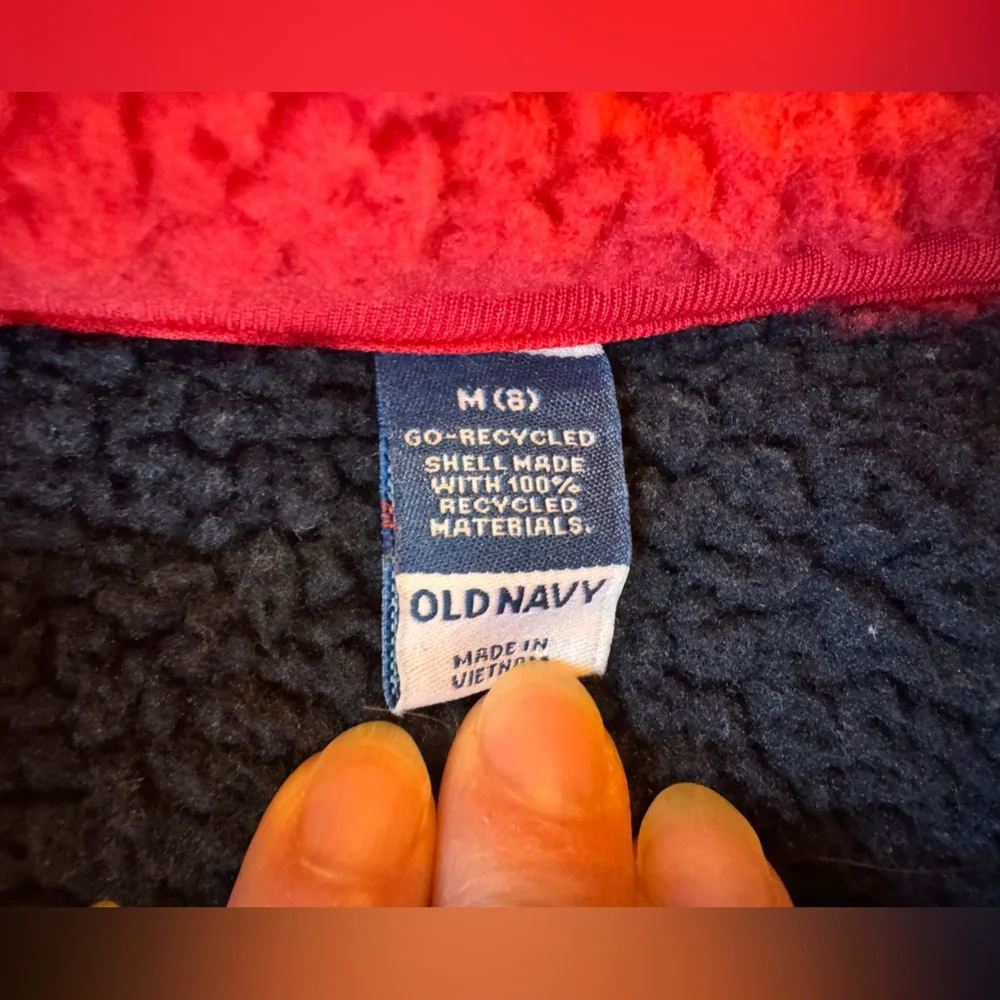 Old Navy Heart Printed Mock-Neck Sherpa Full-Zip Jacket Youth Size Medium (8)